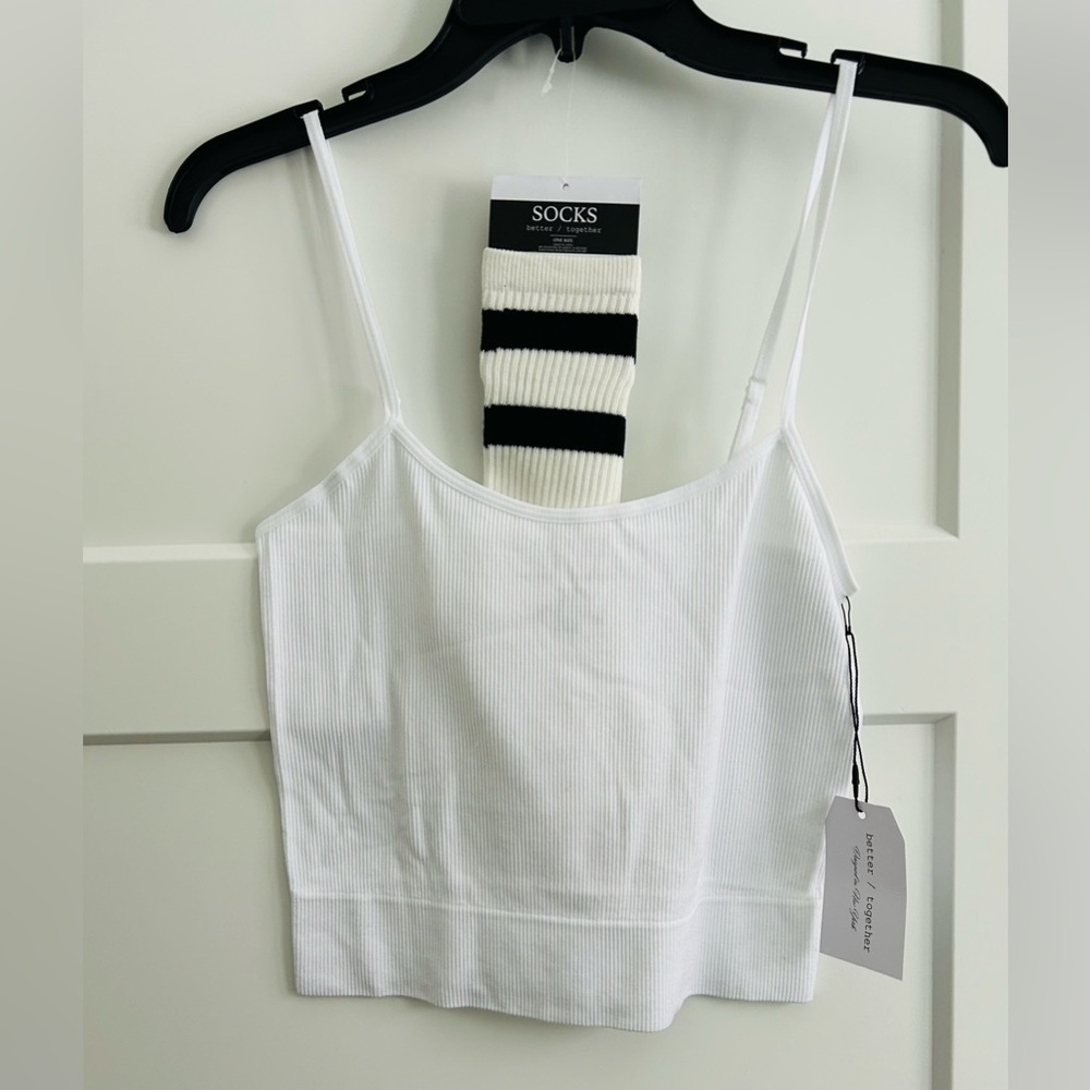cardigan & white crop tank & socks set Juniors size M - Picture 3 of 9